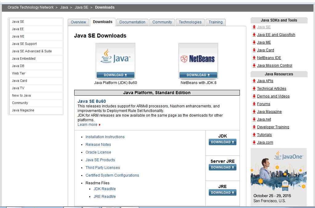 страница Oracle.com JDK